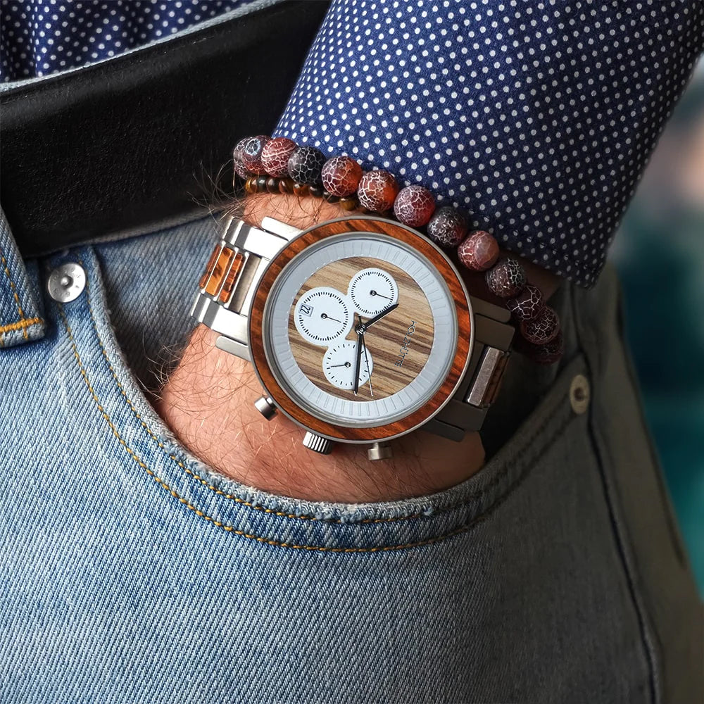 Holzuhr Chronograph in Silber