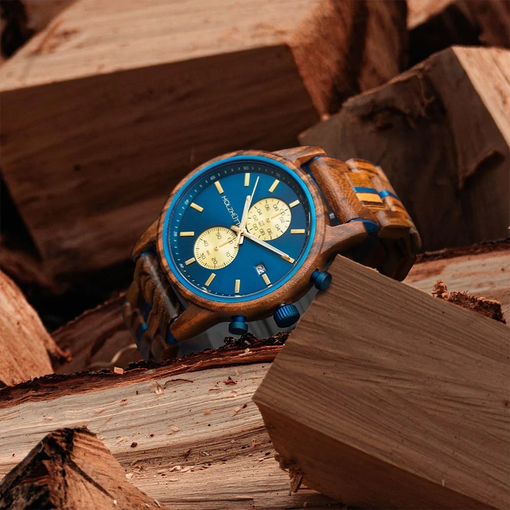 Handgefertigte Holzuhr - Hongkong Chronograph von Holzhütte