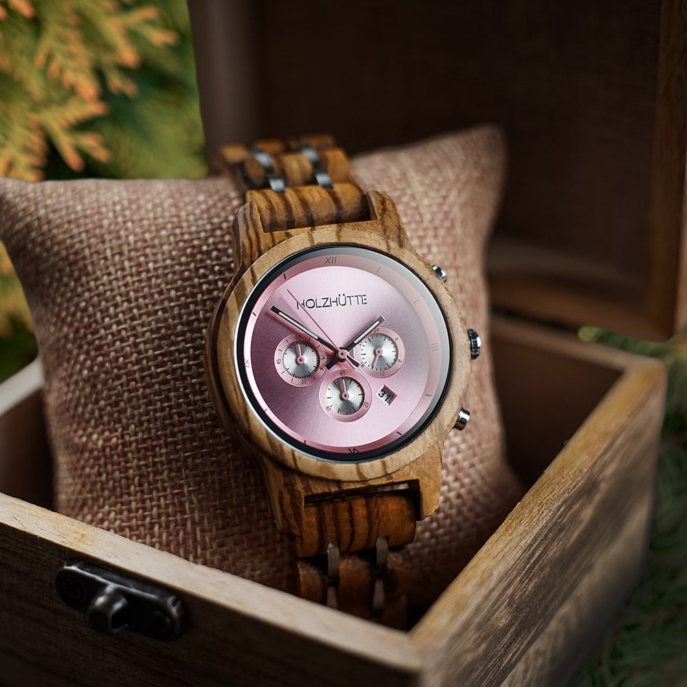 Holzuhr für stilvolle Auftritte mit Rosé-Charme - Pearland