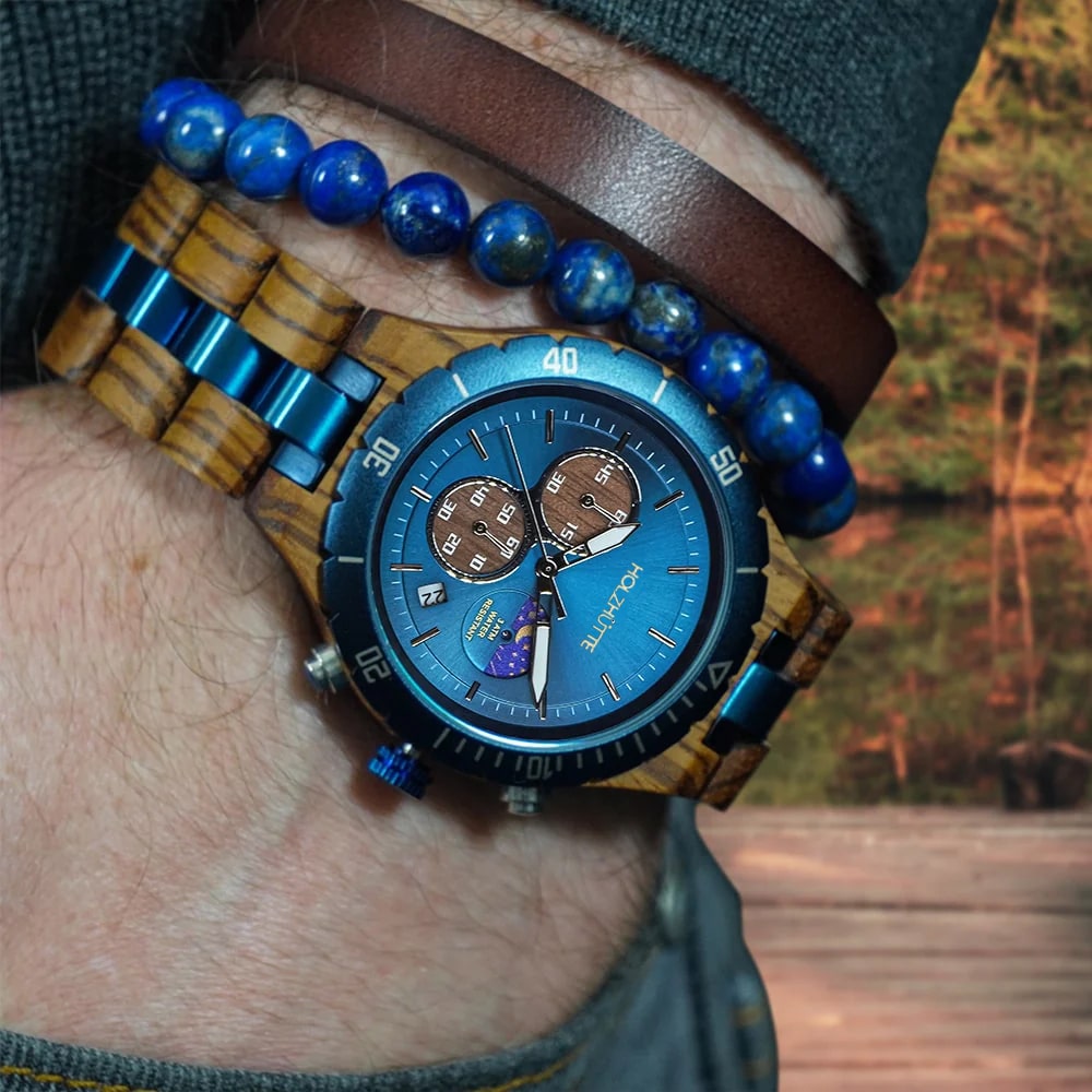 Mailand Uhr – Sportlich-elegantes Design in Blau und Holz