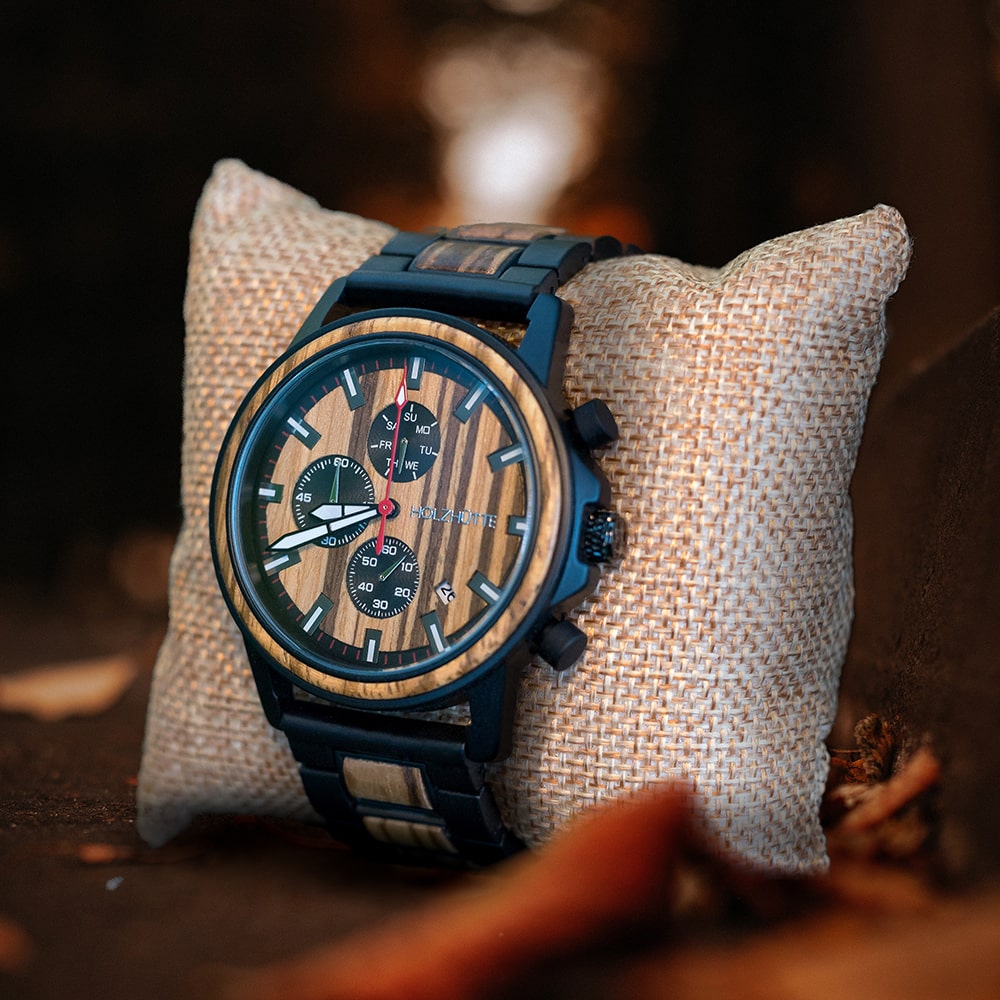 Schwarze Holzarmbanduhr - Chicago Stil für Männer & Frauen