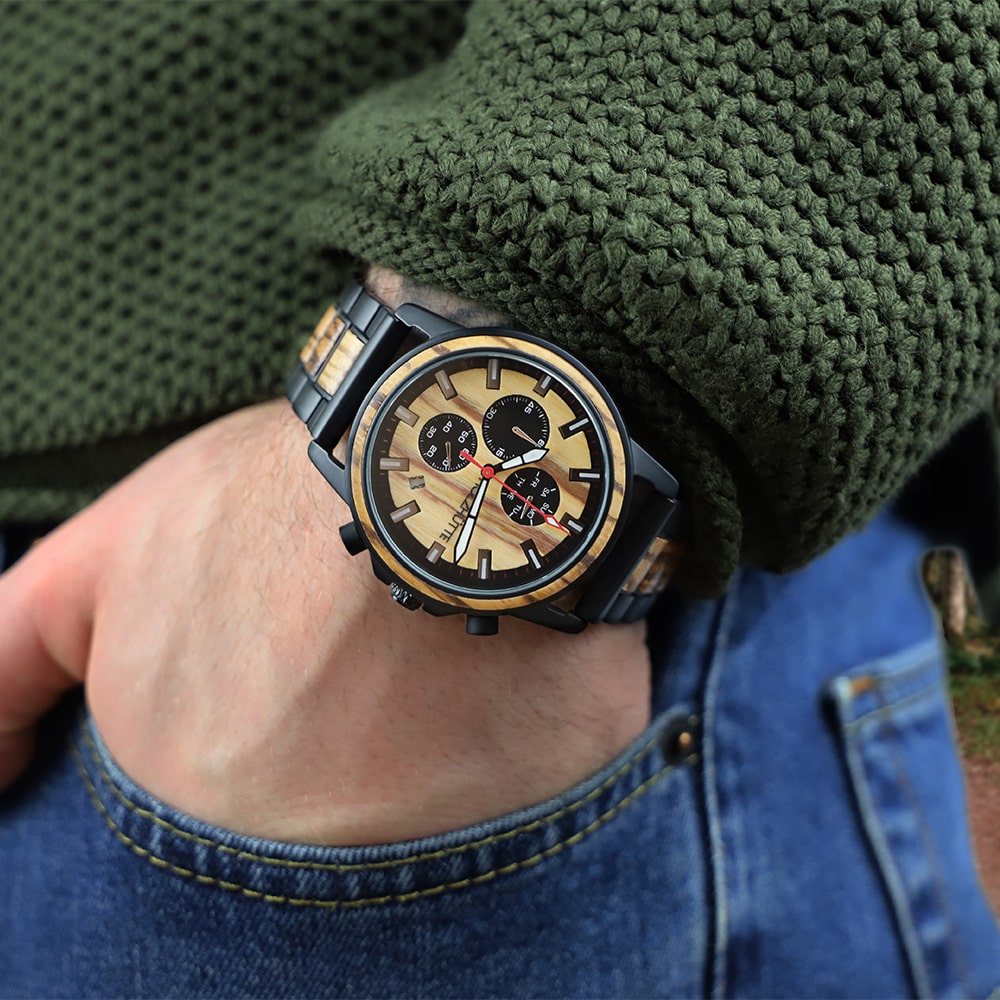 Unisex Holzuhr Chicago - Stilvolles Schwarz-Holz Design