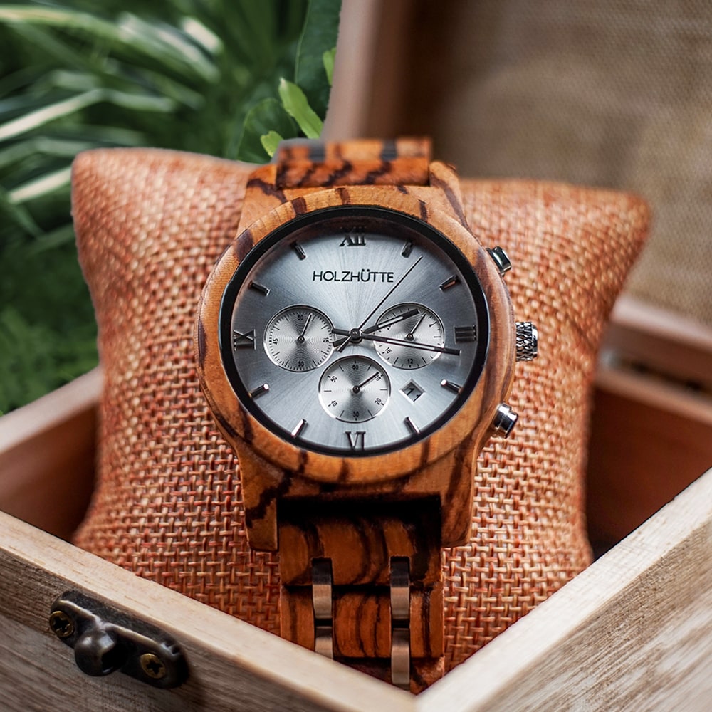 Chronograph Holzarmbanduhr in braun für Herren