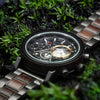 Chronograph Holzuhr in schwarz mit Silber und Gold