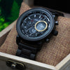 Chronograph Holzuhr in schwarz mit Silber und Gold