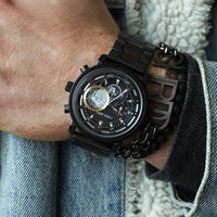 Chronograph Holzuhr in schwarz mit Silber und Gold